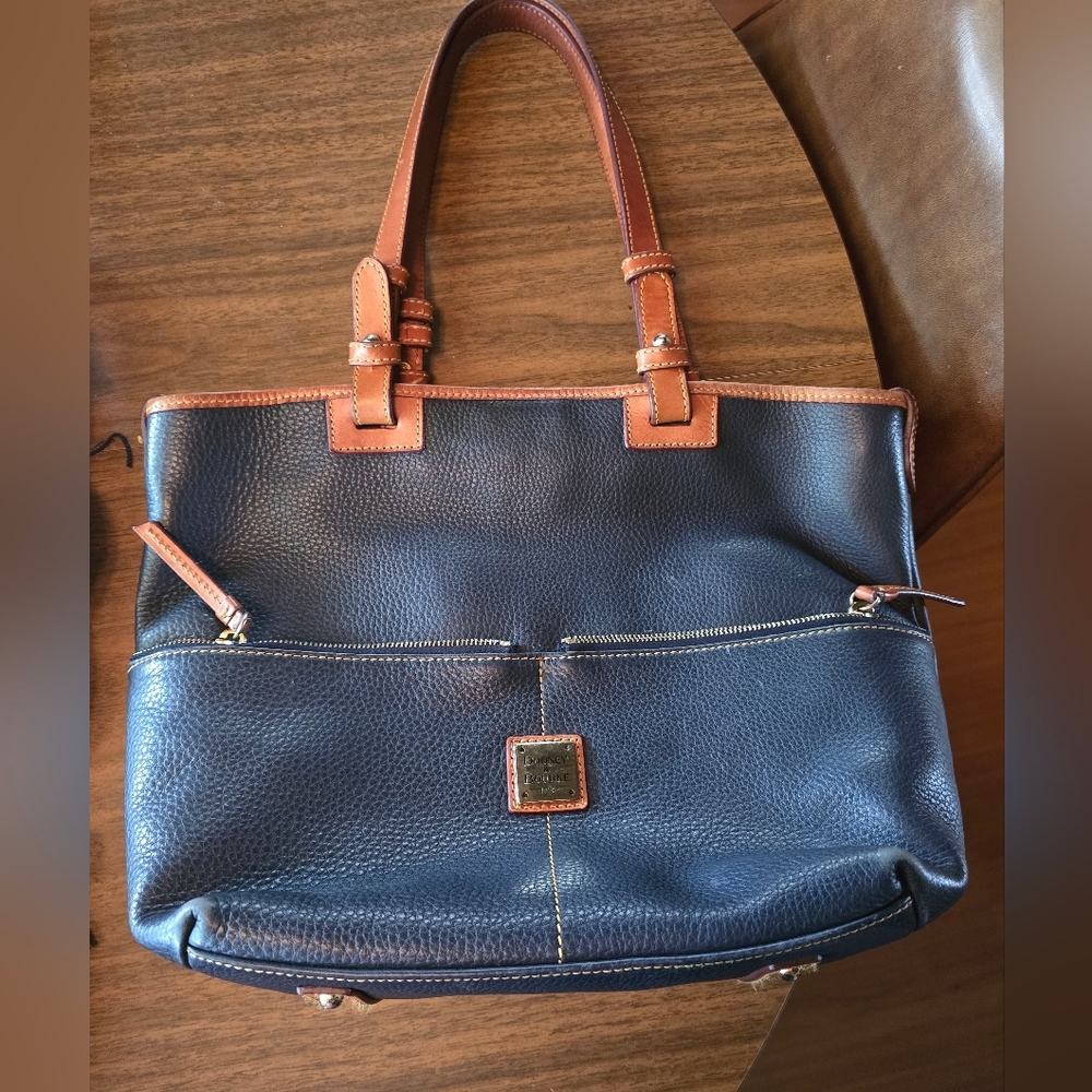 Dooney & Bourke Navy and Brown Leather Tote